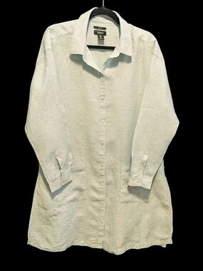 Jones & Co Light Aqua Blue 100% Linen Tunic /Dress  Large